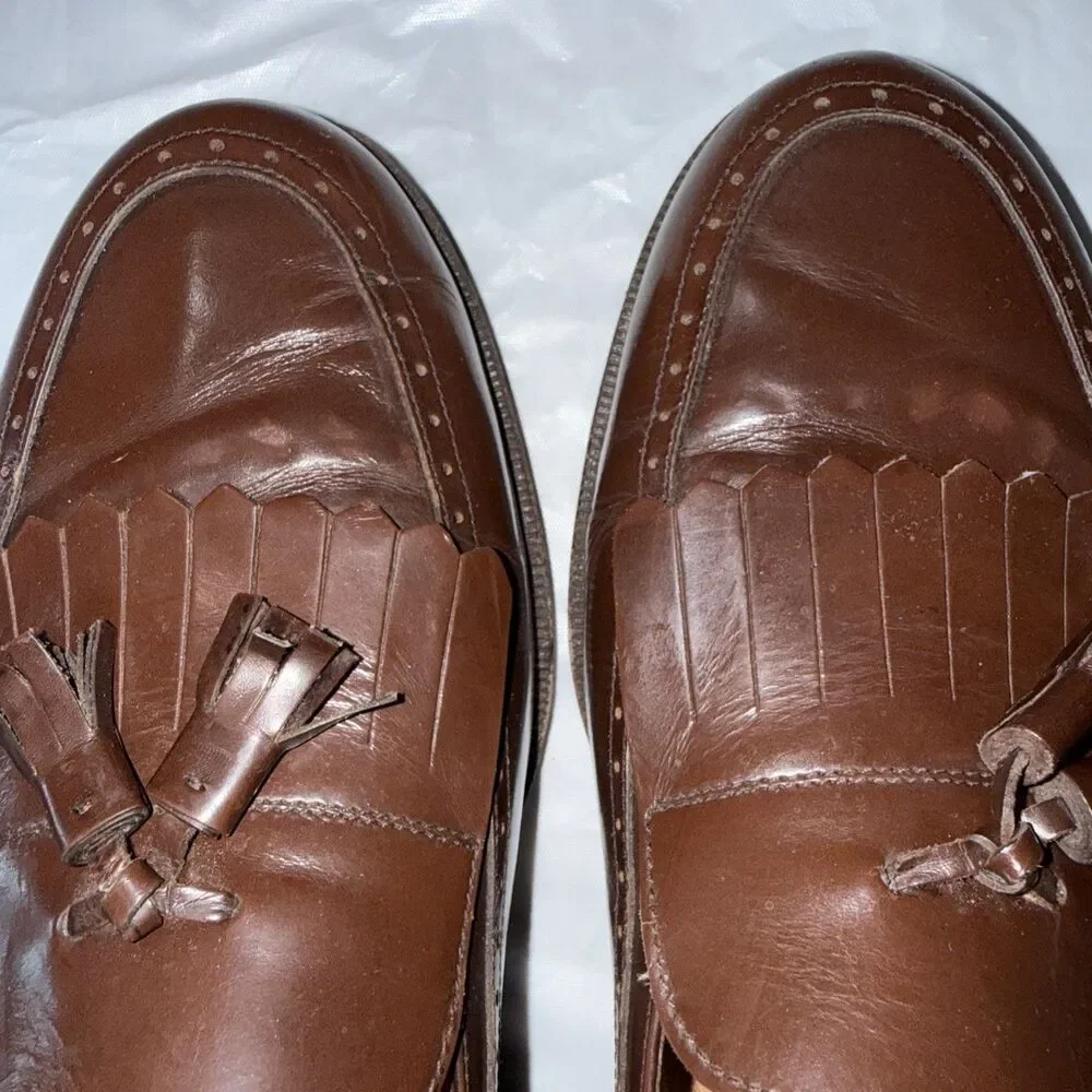 Salvatore Ferragamo Mens 10.5D Brown Leather Kiltie Tassel Loafers Moc Toe Italy